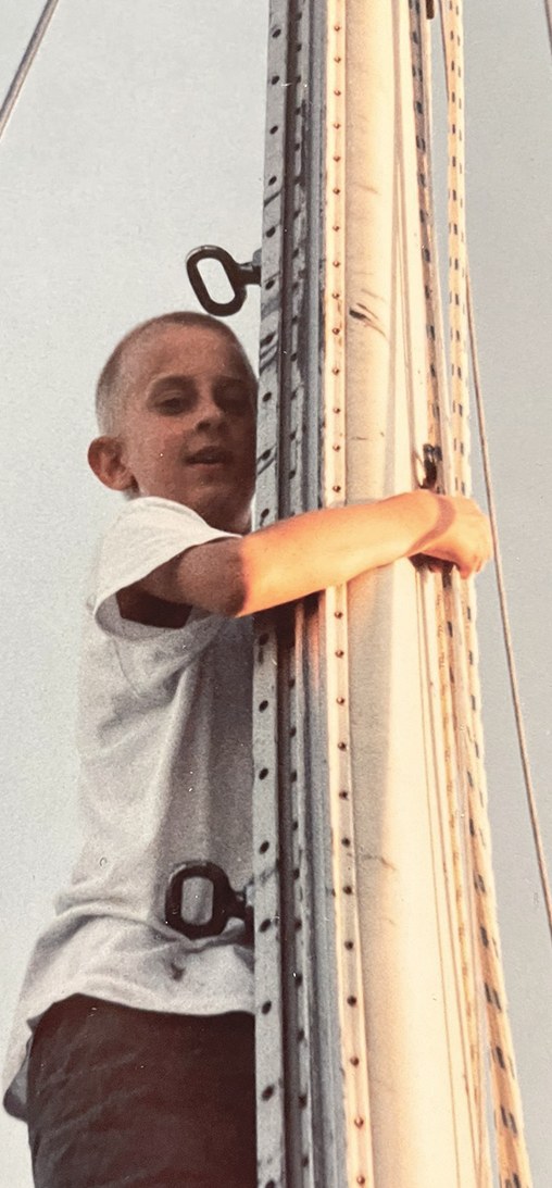 Joel as a boy on the rigging